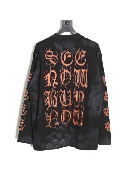 Balenciaga mud-dyed distressed metal Sanskrit long-sleeved T-shirt,All order with free shipping Balenciaga