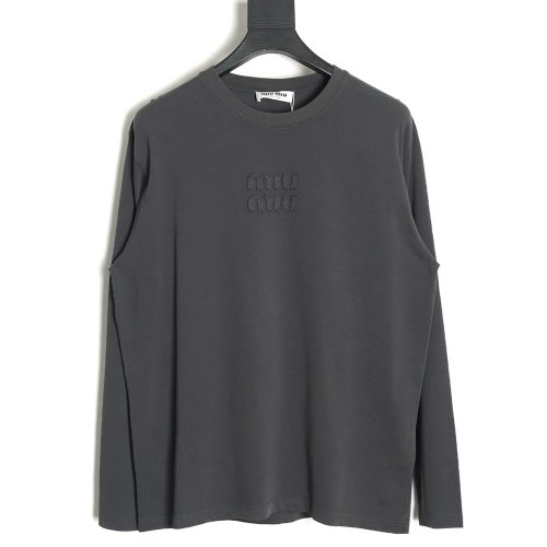 Miu Miu long-sleeved T-shirt with alphabet patchwork TSK1,All order with free shipping Miu Miu