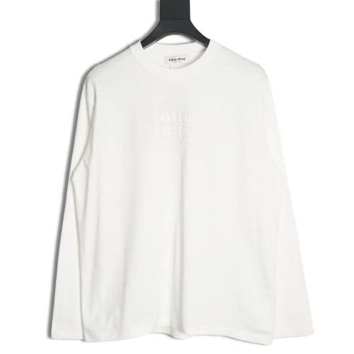 Miu Miu long-sleeved T-shirt with alphabet patchwork,All order with free shipping Miu Miu