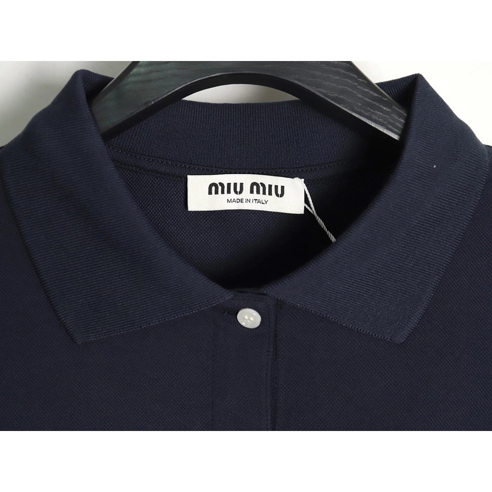 Miu Miu lettering embroidered lapel long-sleeved T-shirt,All order with free shipping Miu Miu