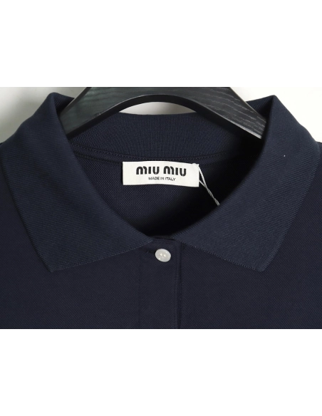 Miu Miu lettering embroidered lapel long-sleeved T-shirt,All order with free shipping Miu Miu