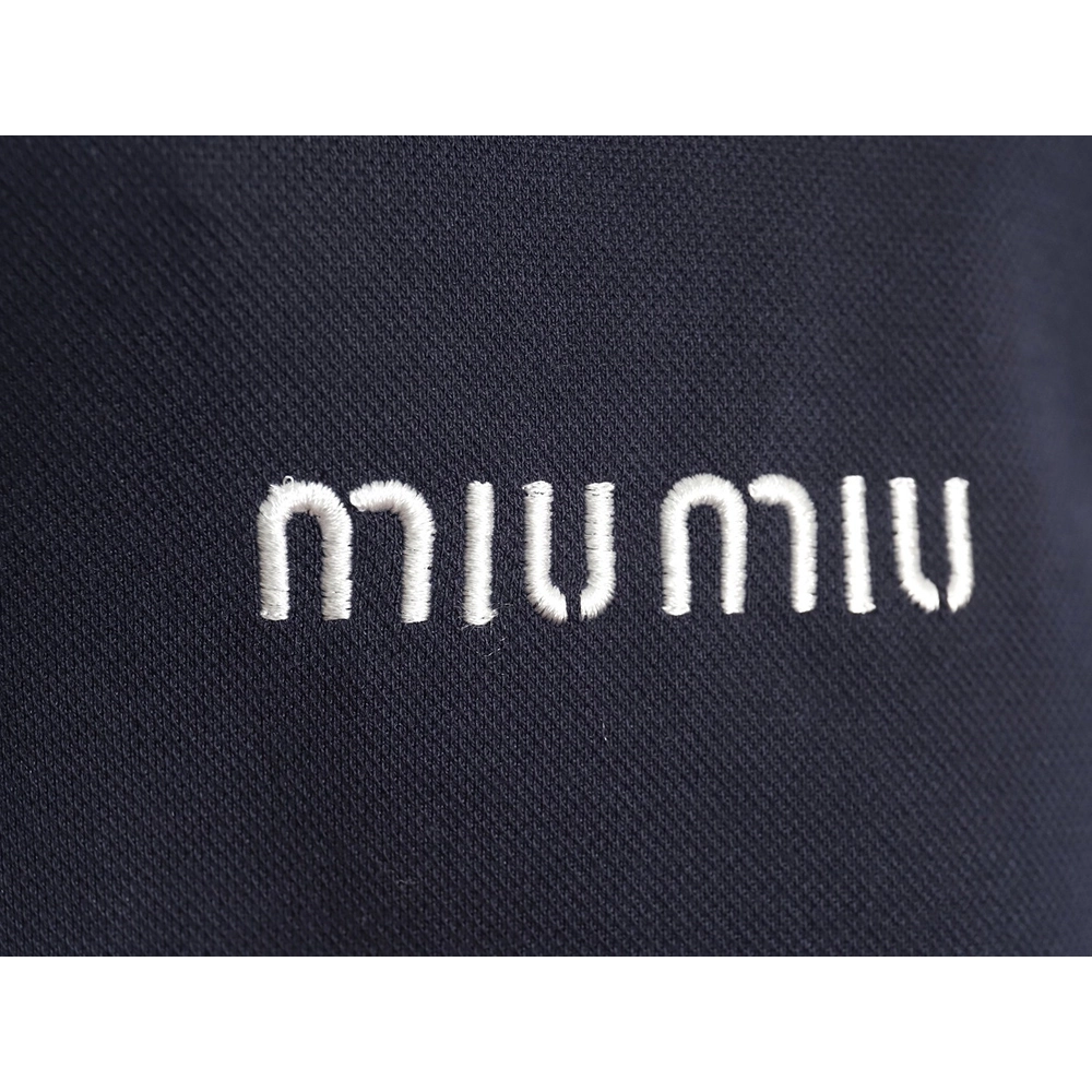 Miu Miu lettering embroidered lapel long-sleeved T-shirt,All order with free shipping Miu Miu