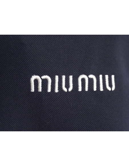 Miu Miu lettering embroidered lapel long-sleeved T-shirt,All order with free shipping Miu Miu