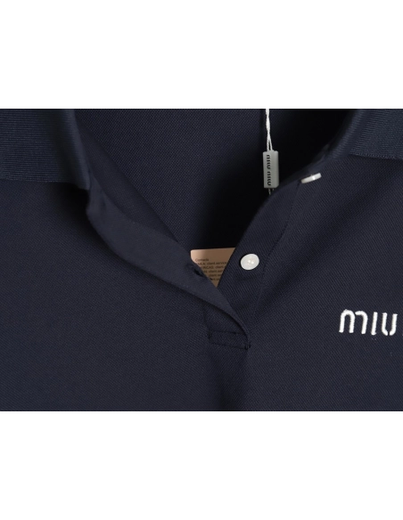 Miu Miu lettering embroidered lapel long-sleeved T-shirt,All order with free shipping Miu Miu