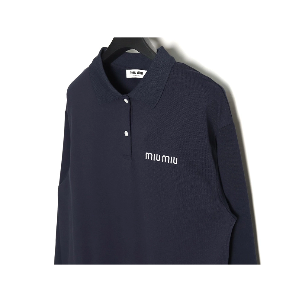 Miu Miu lettering embroidered lapel long-sleeved T-shirt,All order with free shipping Miu Miu