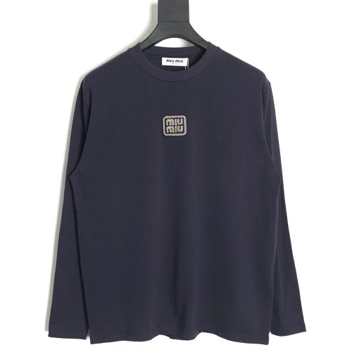 Miu Miu long-sleeved T-shirt with gold logo embroidery,All order with free shipping Miu Miu