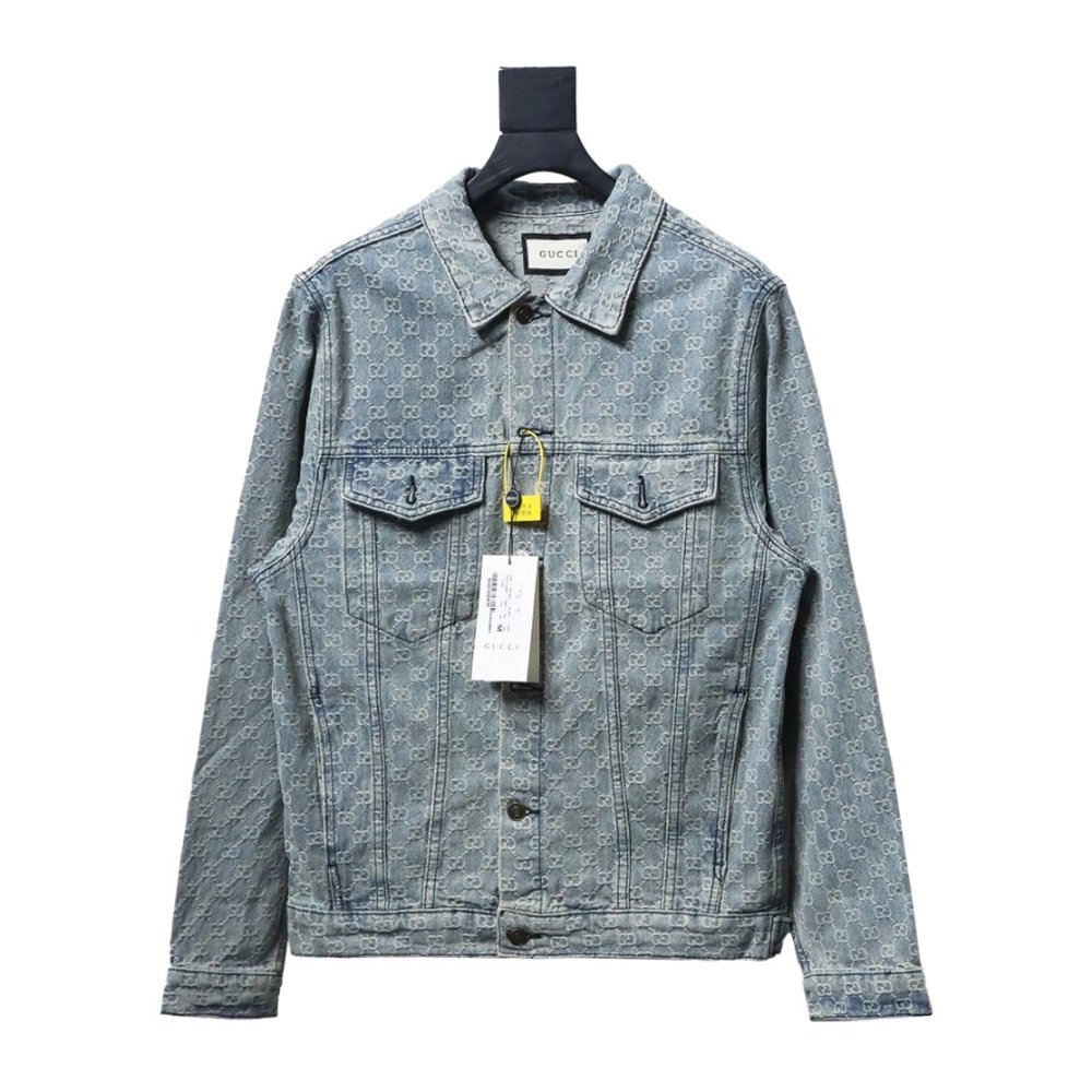 Gucci Double G jacquard denim jacket,Gucci Jacket,Jacket,APPAREL