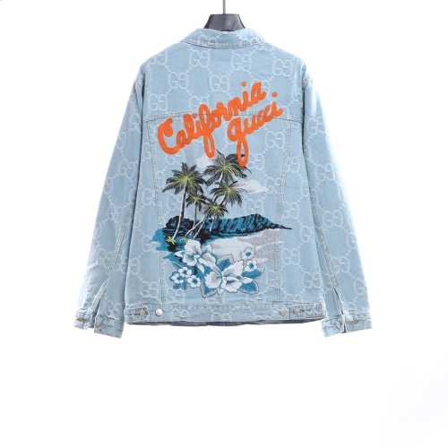 Gucci coconut palm embroidered denim jacket,Gucci Jacket,Jacket,APPAREL
