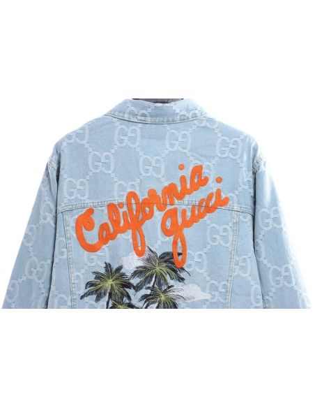 Gucci coconut palm embroidered denim jacket,Gucci Jacket,Jacket,APPAREL