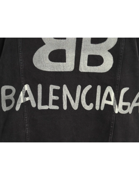 Balenciaga Double B graffiti white inksplashed denim jacket,Balenciaga Jacket,Jacket,APPAREL