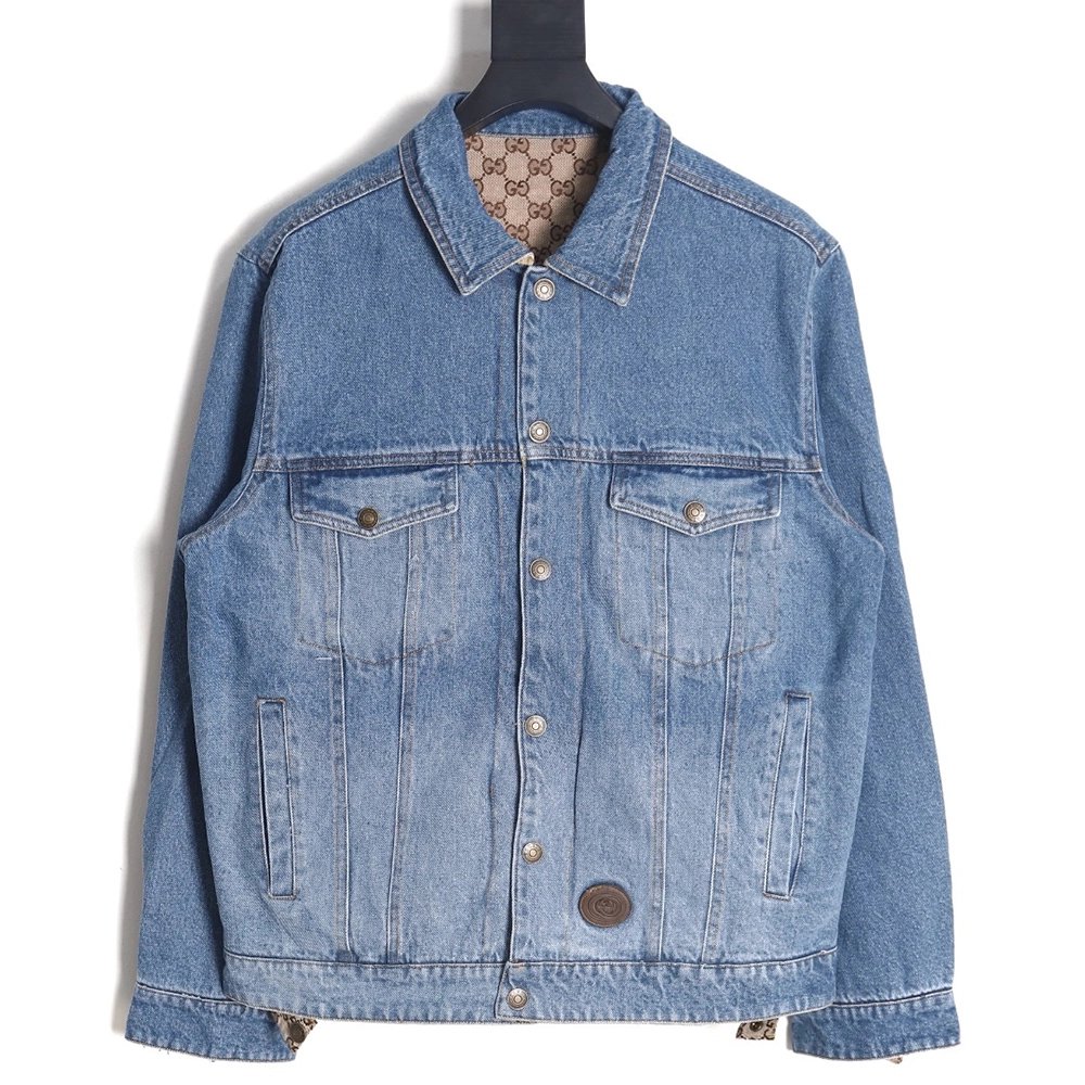 GUCCI allover printed presbyopia reversible denim jacket,Gucci Jacket,Jacket,APPAREL