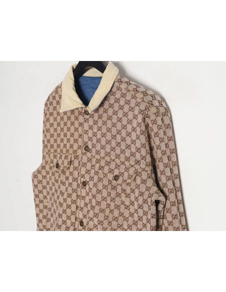 GUCCI allover printed presbyopia reversible denim jacket,Gucci Jacket,Jacket,APPAREL