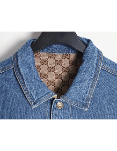 GUCCI allover printed presbyopia reversible denim jacket,Gucci Jacket,Jacket,APPAREL