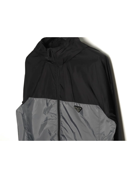 Prada black and grey patchwork hooded jacket,Prada Jacket,Jacket,APPAREL