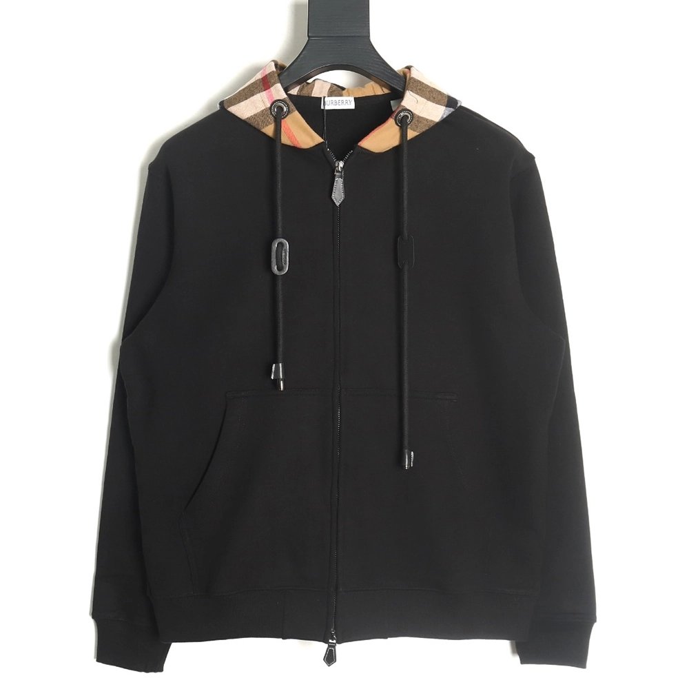 Burberry Check Hood Panel Double Zip Hooded Jacket TSK1,Burberry Jacket,Jacket,APPAREL