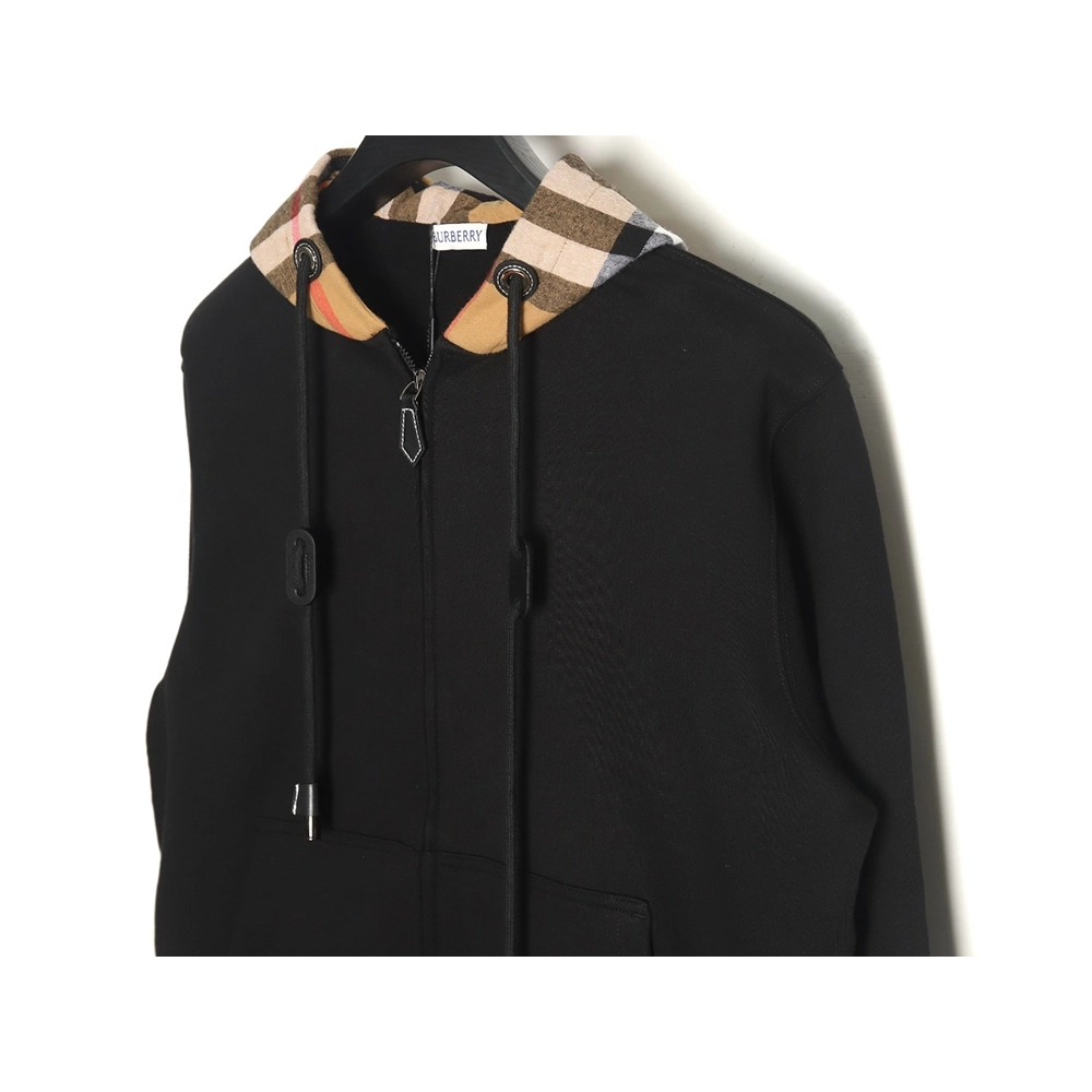Burberry Check Hood Panel Double Zip Hooded Jacket TSK1,Burberry Jacket,Jacket,APPAREL
