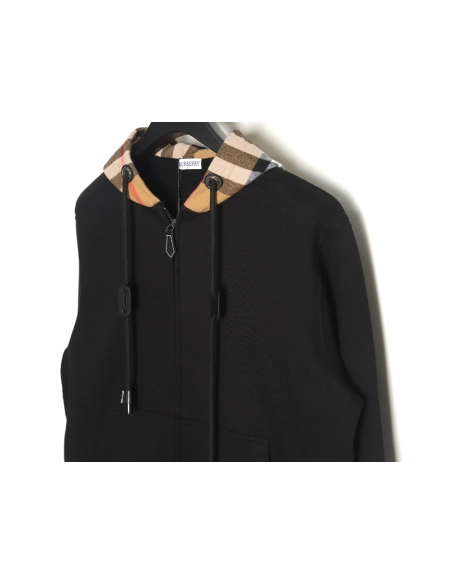 Burberry Check Hood Panel Double Zip Hooded Jacket TSK1,Burberry Jacket,Jacket,APPAREL