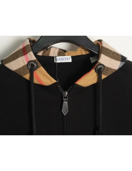 Burberry Check Hood Panel Double Zip Hooded Jacket TSK1,Burberry Jacket,Jacket,APPAREL