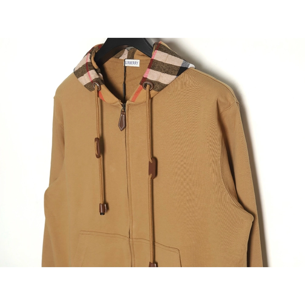 Burberry Check Hood Panel Double Zip Hooded Jacket,Burberry Jacket,Jacket,APPAREL