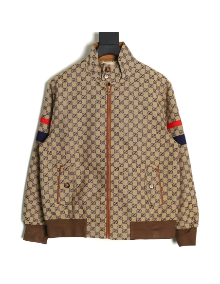 Gucci standup collar double G canvas longsleeved jacket,Gucci Jacket,Jacket,APPAREL