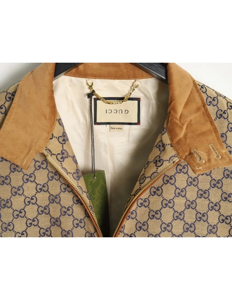 Gucci standup collar double G canvas longsleeved jacket,Gucci Jacket,Jacket,APPAREL