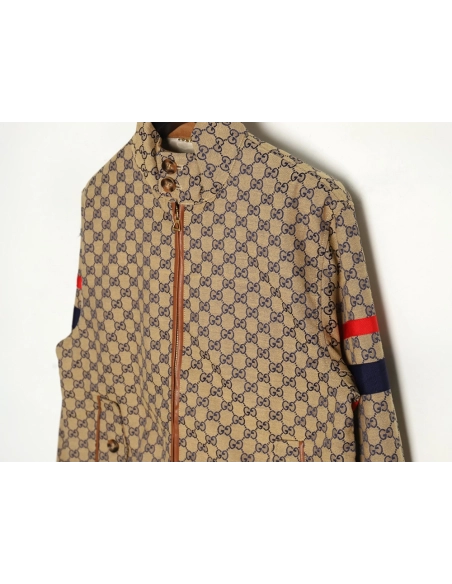 Gucci standup collar double G canvas longsleeved jacket,Gucci Jacket,Jacket,APPAREL