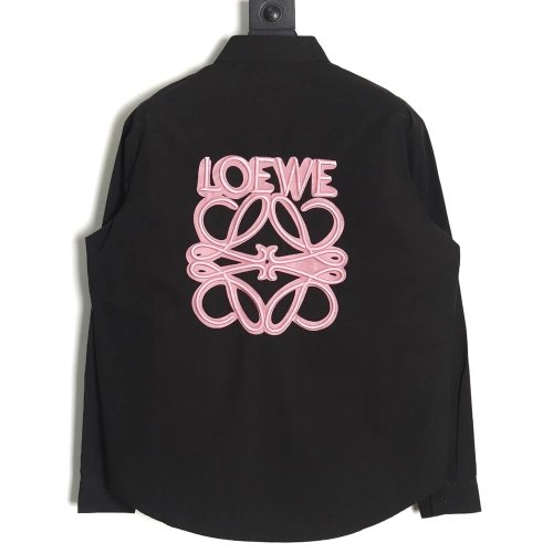 Loewe classic embroidered fluorescent pink logo shirt jacket,Loewe Jacket,Jacket,APPAREL