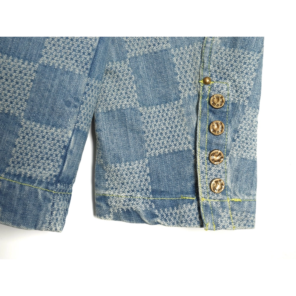 Louis Vuitton 24SS Checkerboard Collarless Denim Shirt Jacket,Louis Vuitton Jacket,Jacket,APPAREL