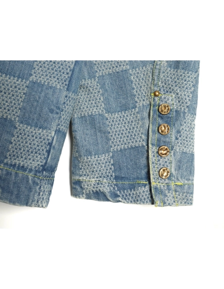 Louis Vuitton 24SS Checkerboard Collarless Denim Shirt Jacket,Louis Vuitton Jacket,Jacket,APPAREL