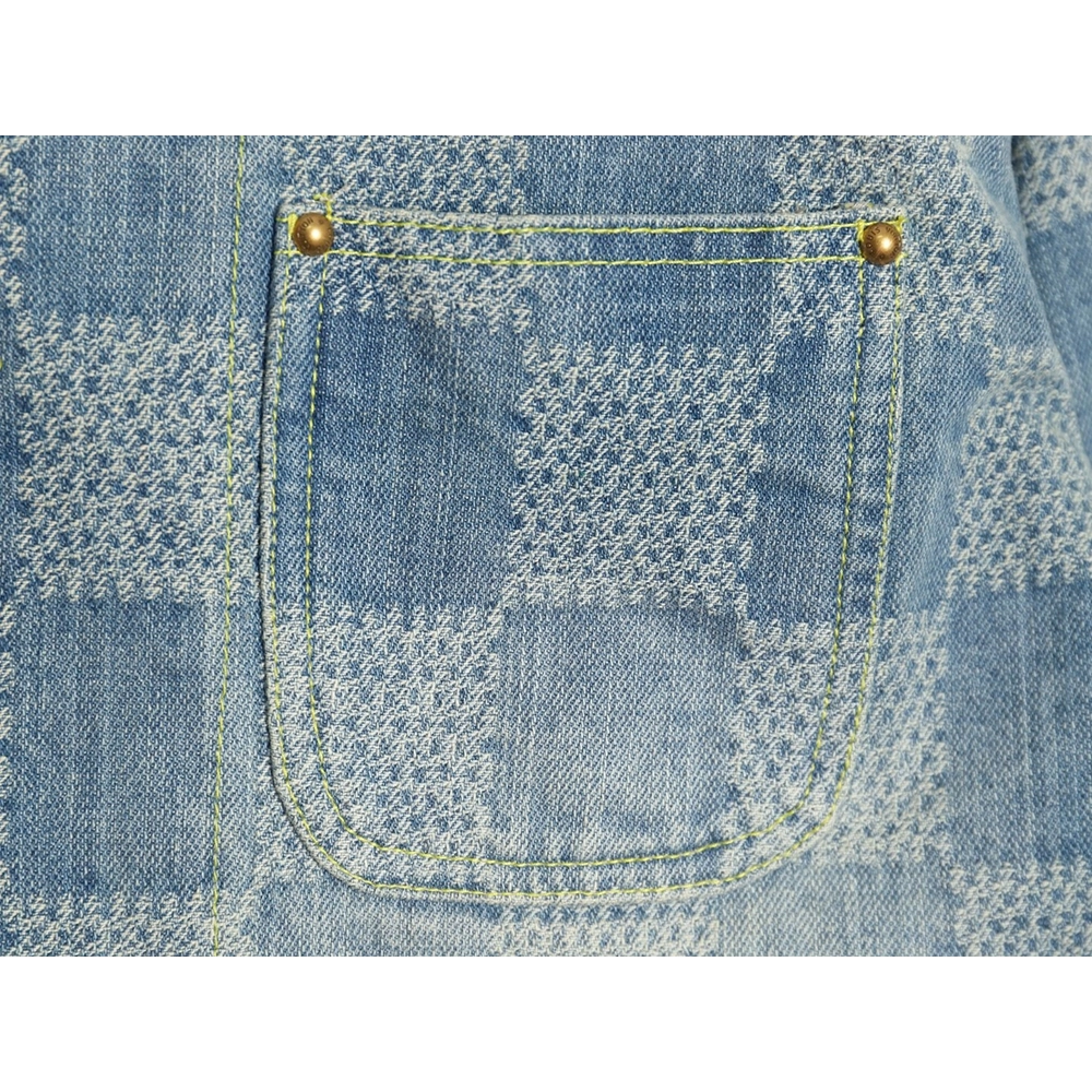 Louis Vuitton 24SS Checkerboard Collarless Denim Shirt Jacket,Louis Vuitton Jacket,Jacket,APPAREL