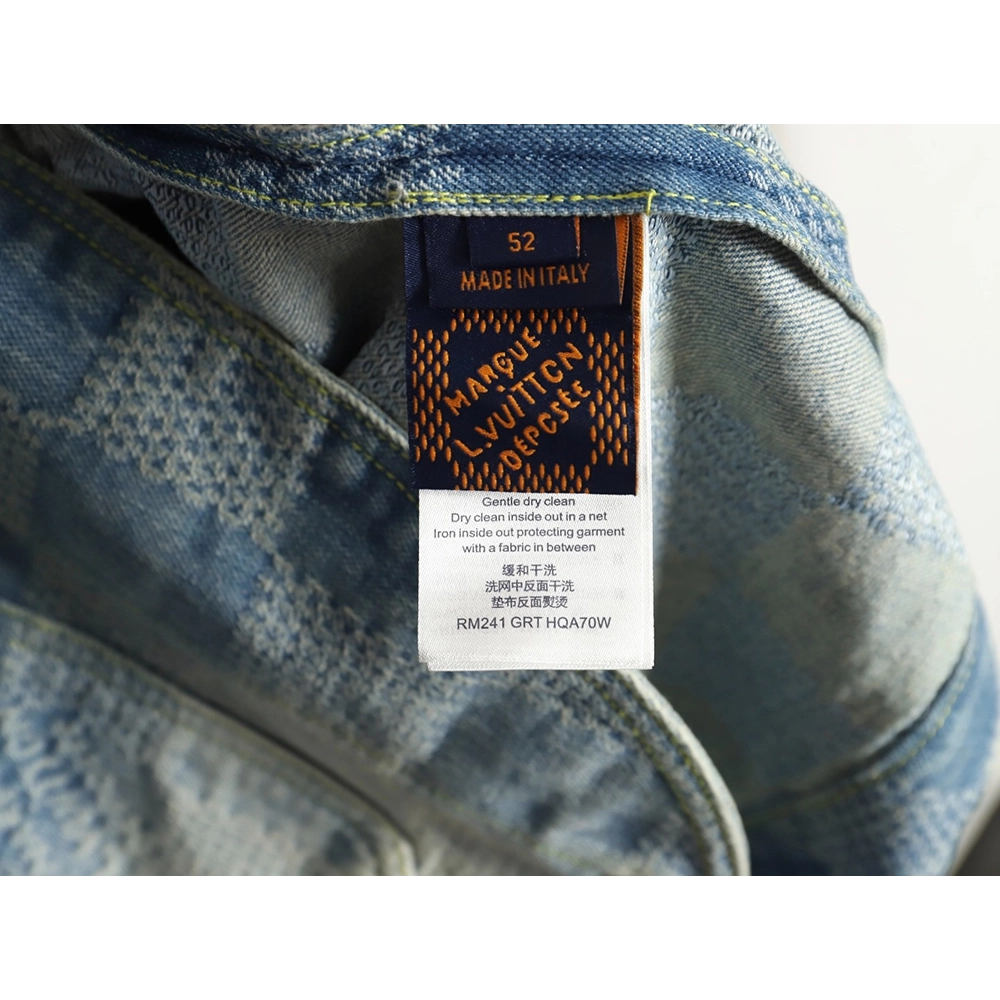 Louis Vuitton 24SS Checkerboard Collarless Denim Shirt Jacket,Louis Vuitton Jacket,Jacket,APPAREL