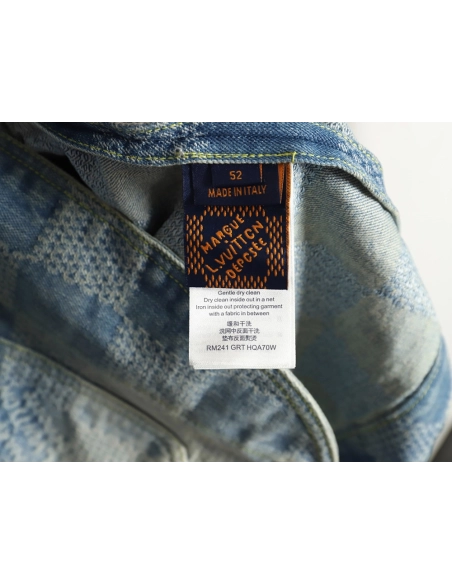 Louis Vuitton 24SS Checkerboard Collarless Denim Shirt Jacket,Louis Vuitton Jacket,Jacket,APPAREL