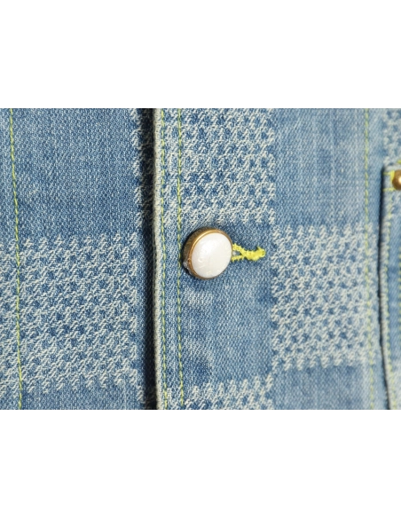 Louis Vuitton 24SS Checkerboard Collarless Denim Shirt Jacket,Louis Vuitton Jacket,Jacket,APPAREL