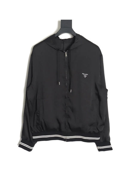 Prada 24SS mulberry silk ribbon hem hooded jacket,Prada Jacket,Jacket,APPAREL