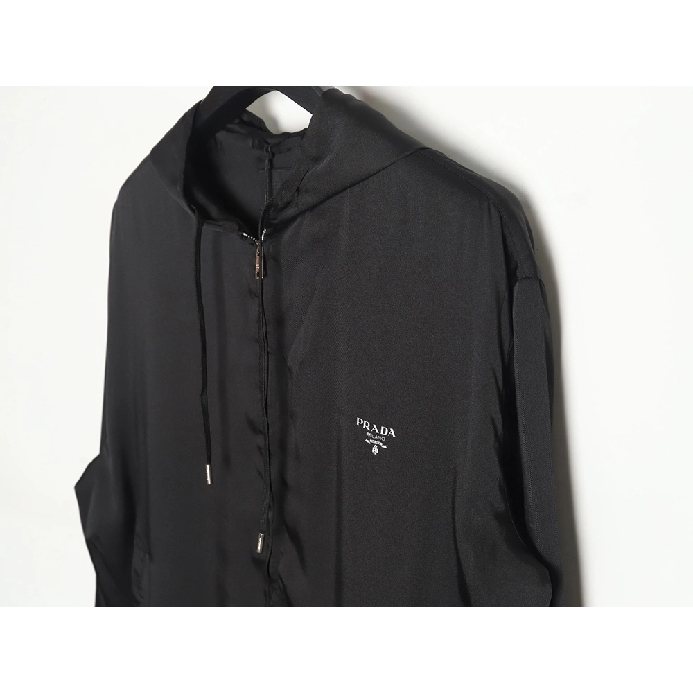 Prada 24SS mulberry silk ribbon hem hooded jacket,Prada Jacket,Jacket,APPAREL