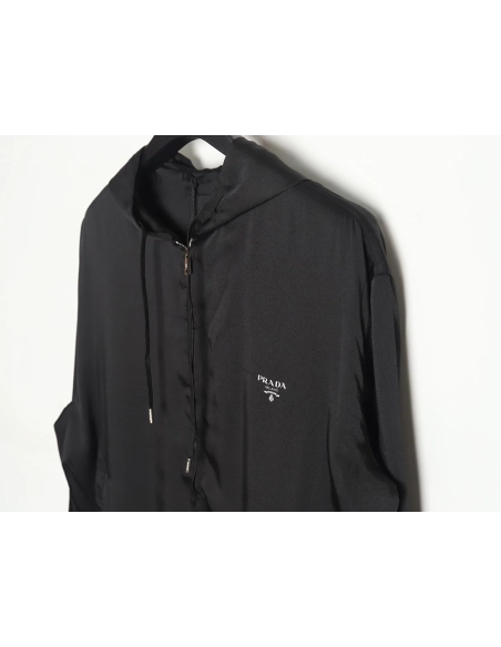 Prada 24SS mulberry silk ribbon hem hooded jacket,Prada Jacket,Jacket,APPAREL