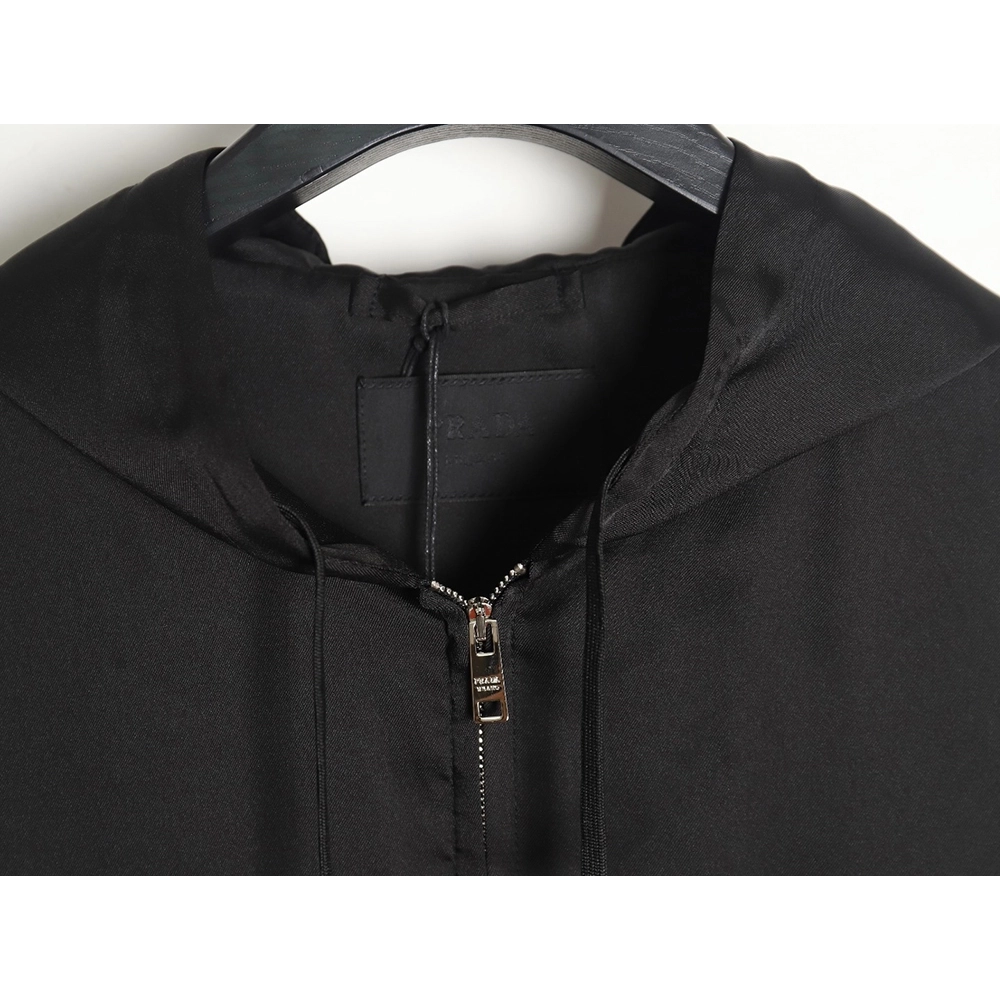 Prada 24SS mulberry silk ribbon hem hooded jacket,Prada Jacket,Jacket,APPAREL