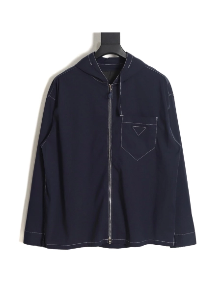 Prada 23SS topstitched zipper jacket,Prada Jacket,Jacket,APPAREL