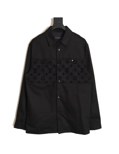 Louis Vuitton flocked jacquard patchwork work shirt jacket,Louis Vuitton Jacket,Jacket,APPAREL