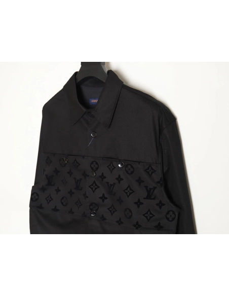 Louis Vuitton flocked jacquard patchwork work shirt jacket,Louis Vuitton Jacket,Jacket,APPAREL