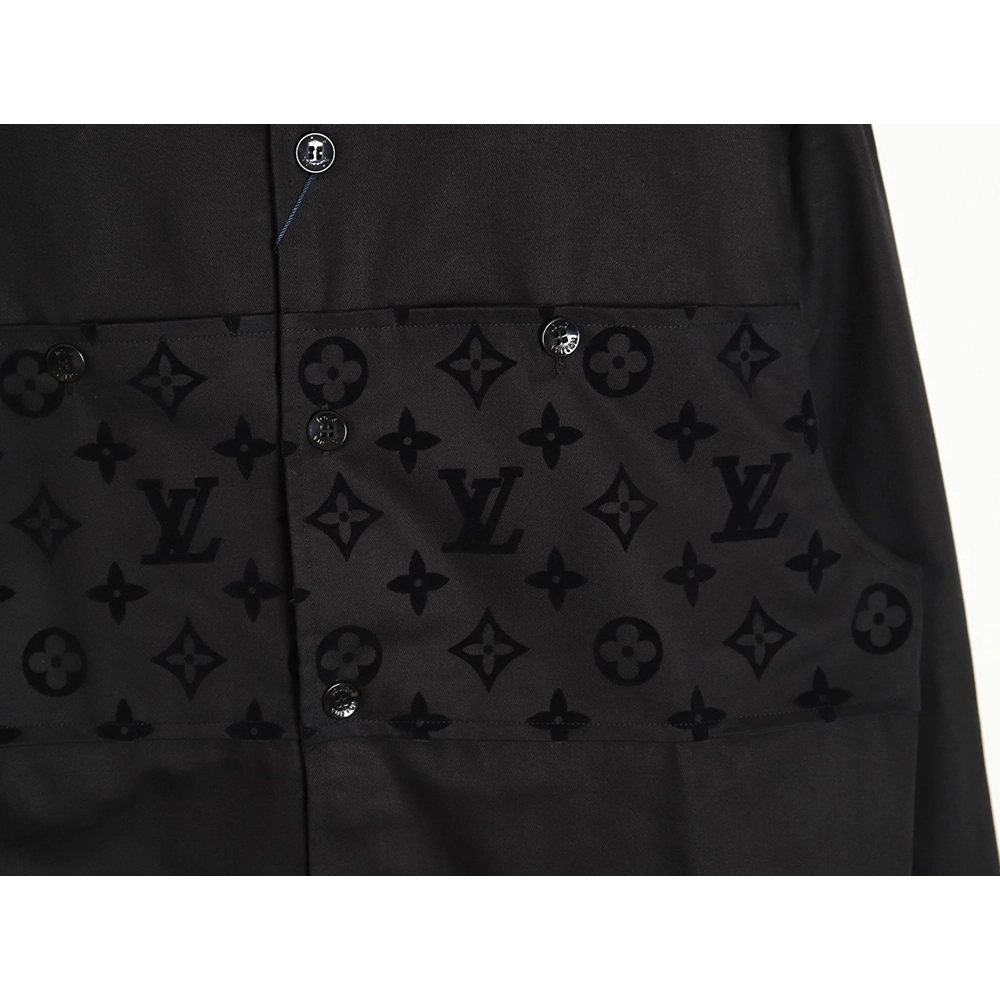 Louis Vuitton flocked jacquard patchwork work shirt jacket,Louis Vuitton Jacket,Jacket,APPAREL
