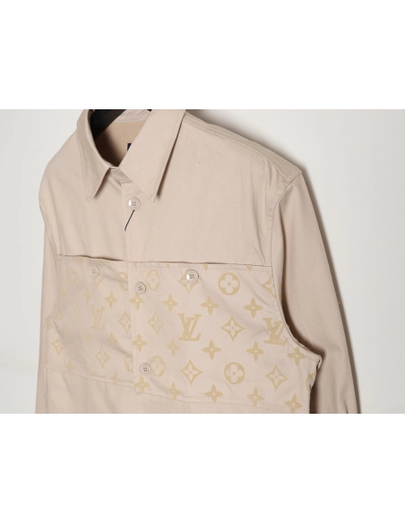 Louis Vuitton letter flocked jacquard patchwork work shirt jacket,Louis Vuitton Jacket,Jacket,APPAREL