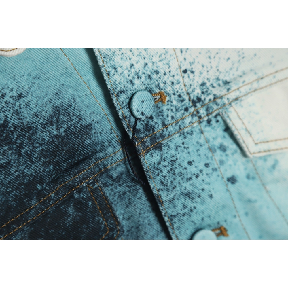 Louis Vuitton 22FW crushed ice blue splash ink denim jacket,Louis Vuitton Jacket,Jacket,APPAREL