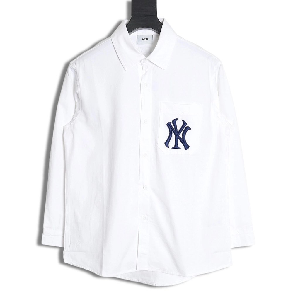 MLB Back Logo longsleeved shirt autumn heavy embroidered Oxford shirt jacket,MLB Jacket,Jacket,APPAREL