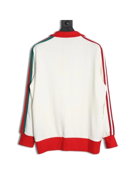 GUCCI ADIDAS joint white and red color matching ribbon zipper jacket,Gucci Jacket,Jacket,APPAREL