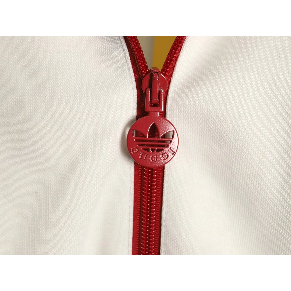 GUCCI ADIDAS joint white and red color matching ribbon zipper jacket,Gucci Jacket,Jacket,APPAREL
