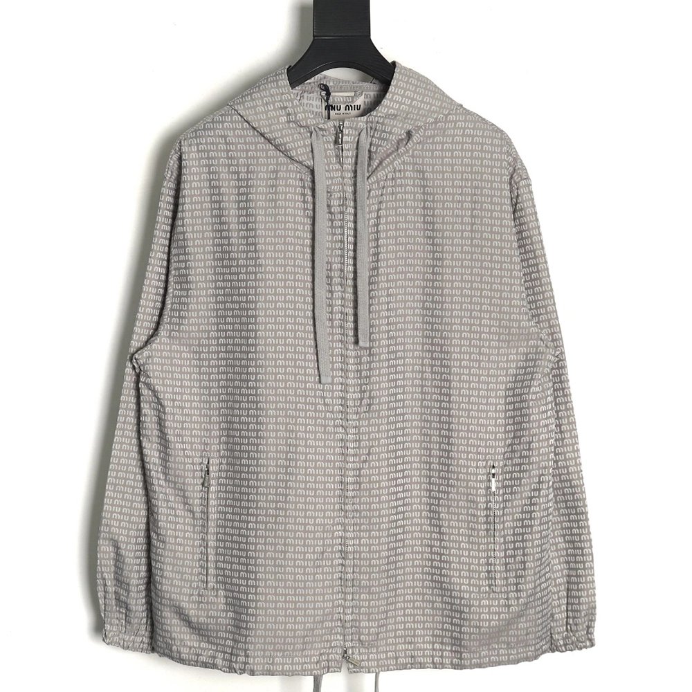 Miu Miu all over printed nylon hooded windbreaker jacket,Miu Miu Jacket,Jacket,APPAREL