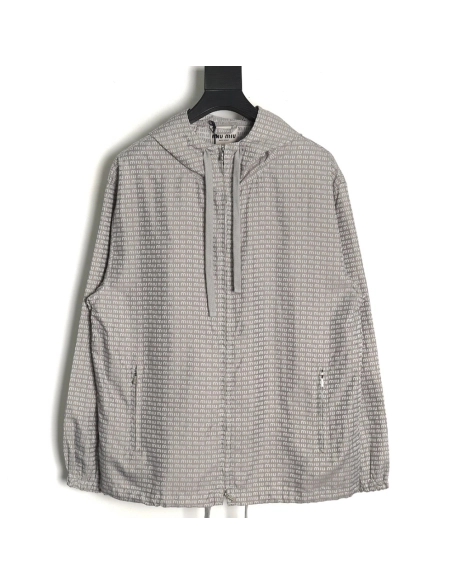 Miu Miu all over printed nylon hooded windbreaker jacket,Miu Miu Jacket,Jacket,APPAREL