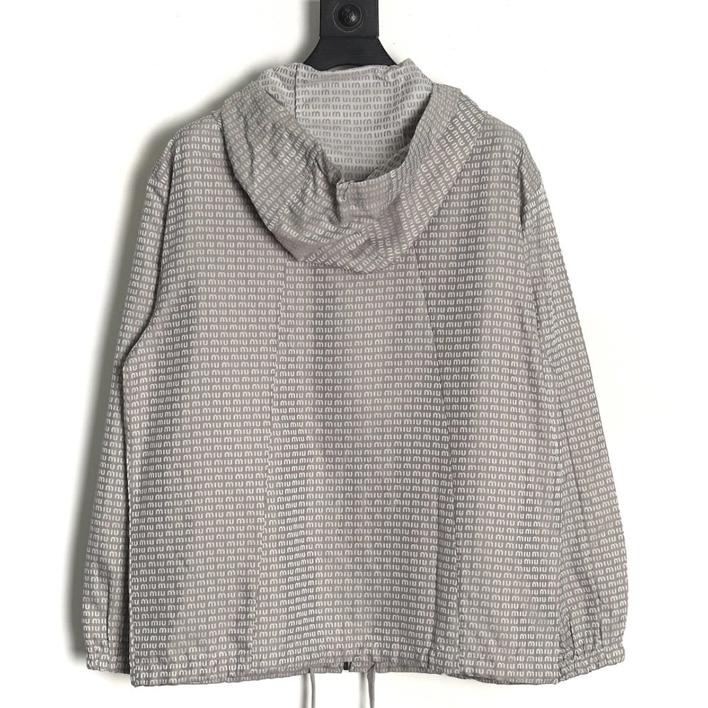 Miu Miu all over printed nylon hooded windbreaker jacket,Miu Miu Jacket,Jacket,APPAREL