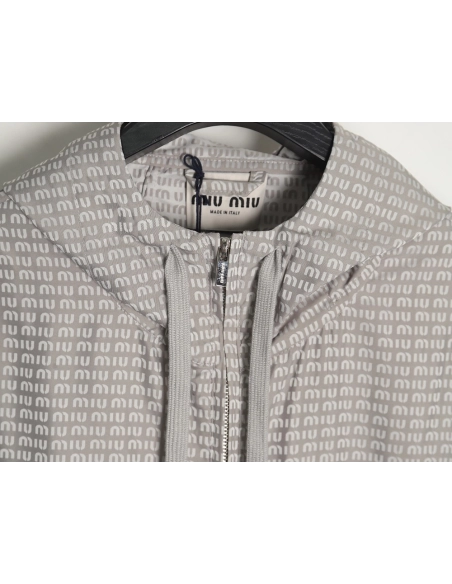 Miu Miu all over printed nylon hooded windbreaker jacket,Miu Miu Jacket,Jacket,APPAREL